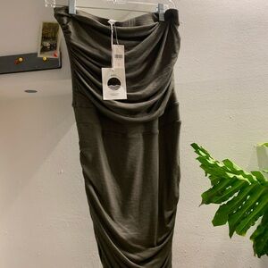 Anthropologie Army Green Ruched Midi Dress